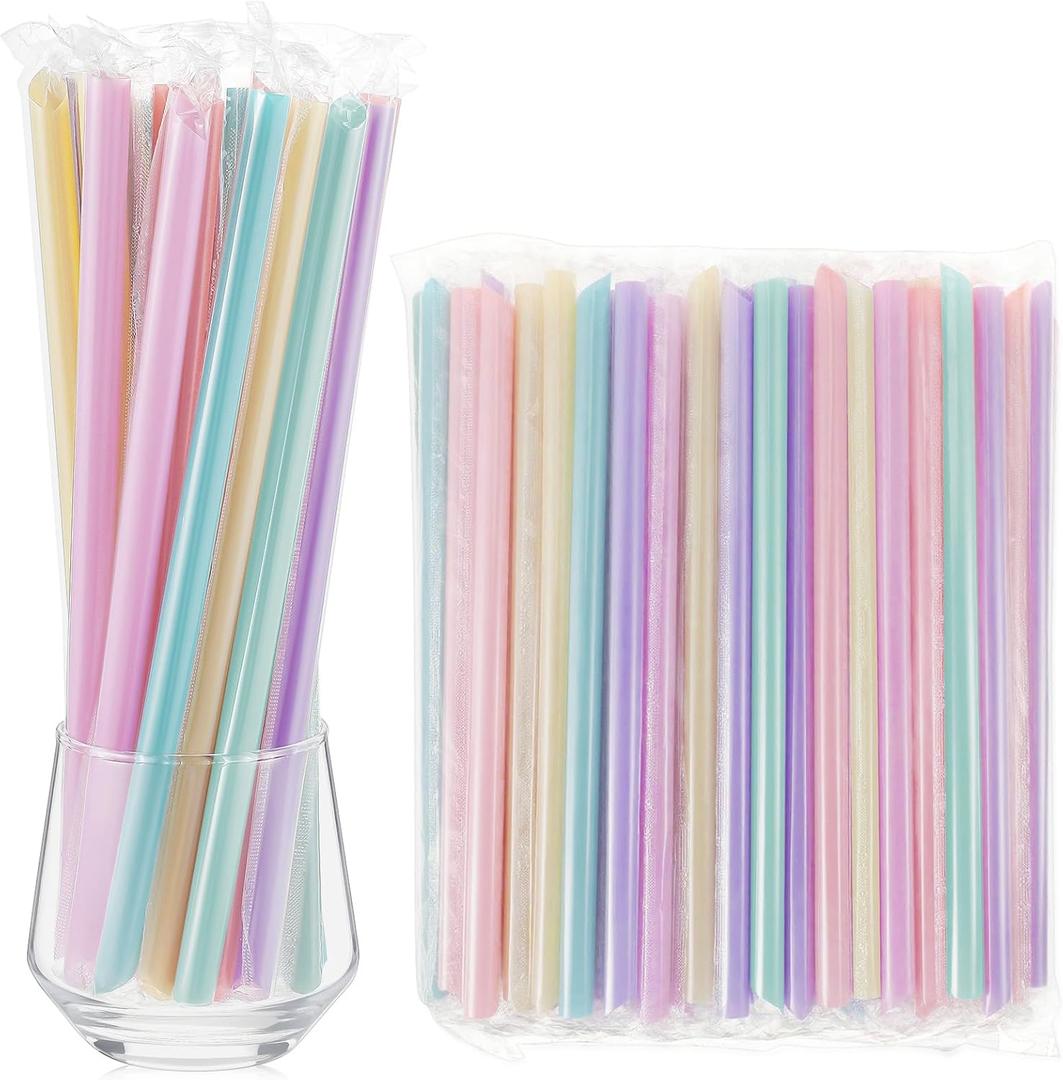Tessco for you 600 Pcs 9.84 Inch Jumbo Smoothie Straws Bulk 10 mm Large Plastic Disposable Bubble Tea Straws Wide-Mouthed Individually Wrapped for Tall Homemade Milkshakes Drinking (Macaron Color)