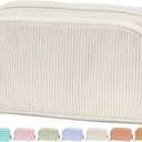 Makeup Bag Noluozme, Makeup Bag for Women, Double Layer Makeup Brushes Bag, Cream Toast Cosmetic Bag with Makeup Brush Compartments for Travel Makeup Toiletries Organized