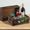 Dicunoy Set of 2 Rustic Nesting Boxes, Wooden Organizer Crates Basket, Small Decorative Wood Wire Containers with Handle for Countertop, Fruit, Veggies, Kitchen, Bathroom, Pantry Storage, Gift Basket