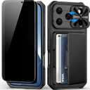 for iPhone 17 Pro Case Wallet，2 Privacy Screen Protectors, Card Holder (4-5 Cards), Slide Camera Cover, Military Grade Drop Protection, Heavy Duty Men Women Phone Case for iPhone 17 Pro, Black