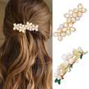 HEREAD Flower Hair Clips Opal Pearl Hair Barrette Gold Hair Accessories for Women and Girls (Pack of 2)