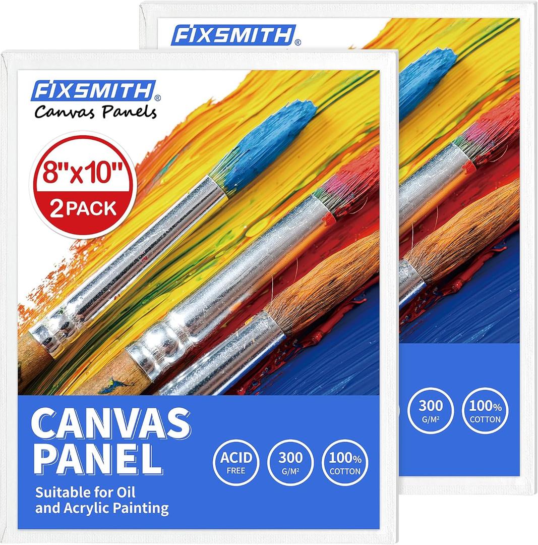 FIXSMITH Canvas Boards for Painting 8x10 Inch, Super Value 2 Pack Paint Canvases, White Blank Canvas Panels, 100% Cotton Primed, Painting Art Supplies (8"10"-2 Pack)