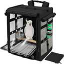 Bird Carrier Travel Cage, Cockatoo Carrier, Parrot Travel Backpack with Unbreakable Stainless Steel Mesh, Perch, Water Bottle and Food Bowl, X-Large Black