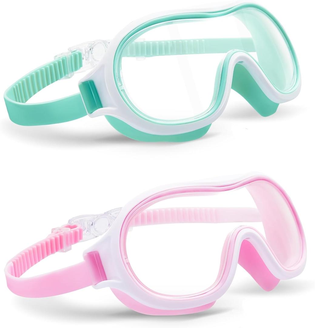 Aegend 2 Pack Swim goggles for Kids 3-15, Anti-Fog Anti-UV Wide Vision Waterproof, No leak Swimming goggles for Boys Girls (Light Green & Light Pink)