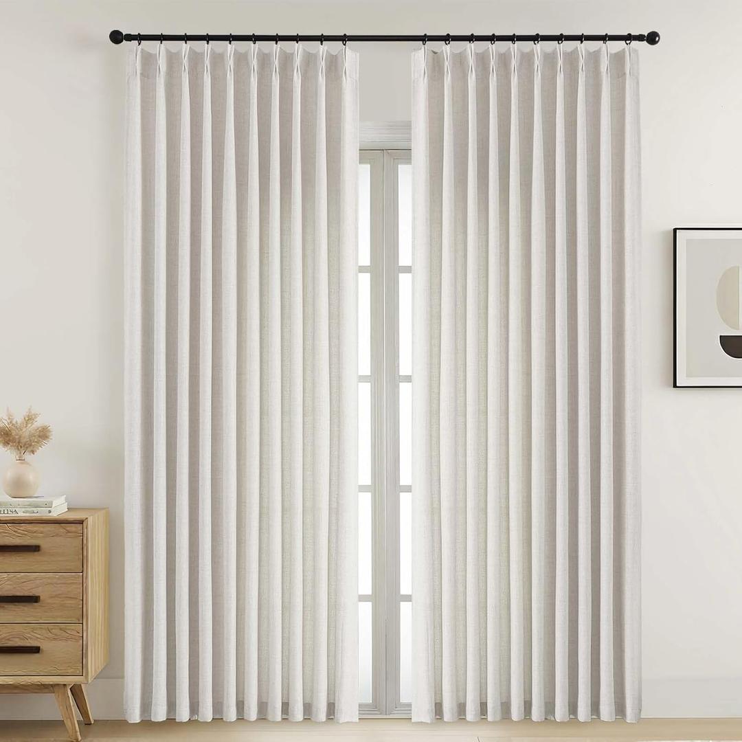 Extra Wide Natural Pinch Pleated Curtains 84 Inches Long 2 Panels, Faux Linen Thick Textured Window Curtains, Light Filtering Farmhouse Drapes for Patio Sliding Glass Door, 2x60Wx84L Inches