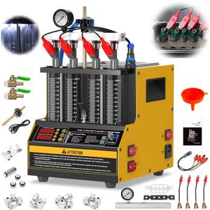 Fuel Injector Cleaner Machine 4 Cylinder Ultrasonic Fuel Injector Tester Cleaner, 9 Test Modes Cars Motorcycles injector tester and cleaner kit, Heated Cleaning Fuel Injection Machine with 1600ml Tank (orange)