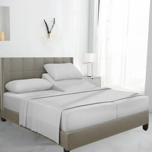 Split California King Sheets Set - 100% Egyptian Cotton, 600 Thread Count - 5 PCs, Split Cal King Sheets Sets for Adjustable Beds - Luxury Soft Hotel-Quality Sheets with Sateen Weave - Silver