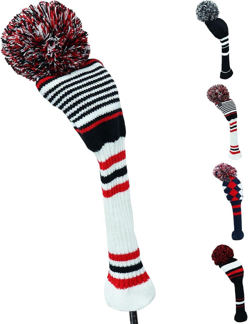 Golf Head Covers Knitted Woods Driver Fairway Hybrid Pom Pom Cover Washable Soft Kint Headcover 1 3 5 for Men Women Kids Sold in Separate