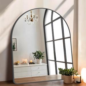 FORBATH Arched Mirror 40x32 Inch, Black Arched Bathroom Mirror Wall Mounted Modern Black Aluminum Frame Decor Large Dresser Mirror for Bedroom Living Room Entryway, Hanging or Leaning Against Wall