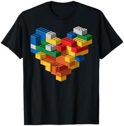 Kids Brick Builder Bricks Heart Building Blocks T-Shirt, Large Size