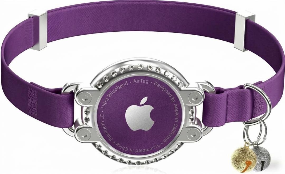 AirTag Cat Collar Breakaway, Cat Tracking Collar with Holder, Purple