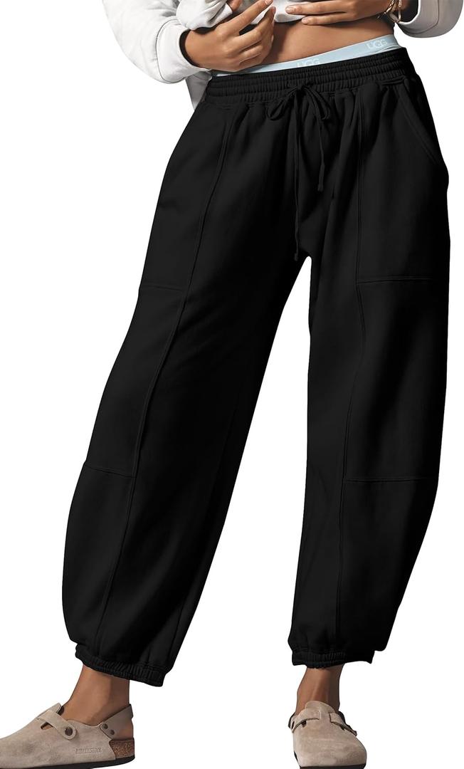 Women Pants Baggy Sweatpants Casual Cheetah Print Lounge Barrel Pants Trousers with Pockets (Large, 04# Black)