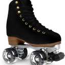 Genuine Suede Roller Skates for Women Girls or Men with Height Adjustable Rubber Stoppers Retro Quad Roller Skates for Outdoor and Indoor, Size 8