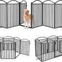 Malier Metal Freestanding Dog Gates with Door, 32'' Height Outdoor Indoor Dog Fences, Extra Wide Foldable Puppy Gate Free Standind Tall Pet Gate for Stairs, Hallways, Doorways, Yard (Black 6 Panels) (6 Panels with Door144''W  32''H)