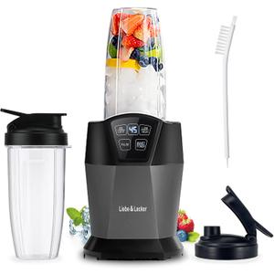 Liebe&Lecker Blender with 1200W-Peak-Watts, Powerful Smoothie Blender Smart Technology Blended Frozen Fruit for Smoothies, with Two 28-oz To-go Cups & Spout Lids