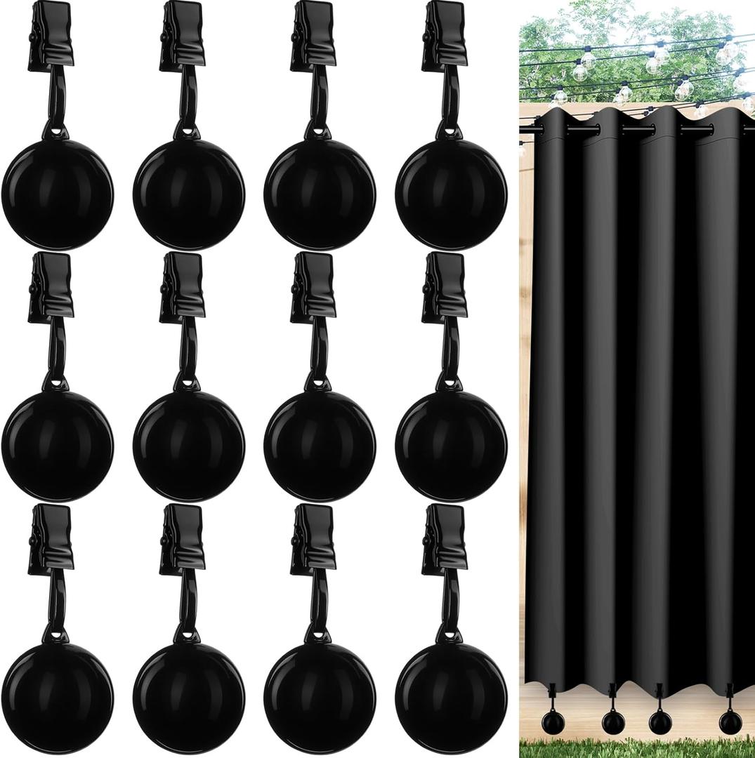 Shimeyao 12 Pack 3.6 oz Outdoor Curtain Weights Stainless Steel Heavy Duty Ball Drapery Curtains Clips Weights Bottom for Home Decor Shower Curtain Tablecloth Outside Patio to Stop Wind (Black)