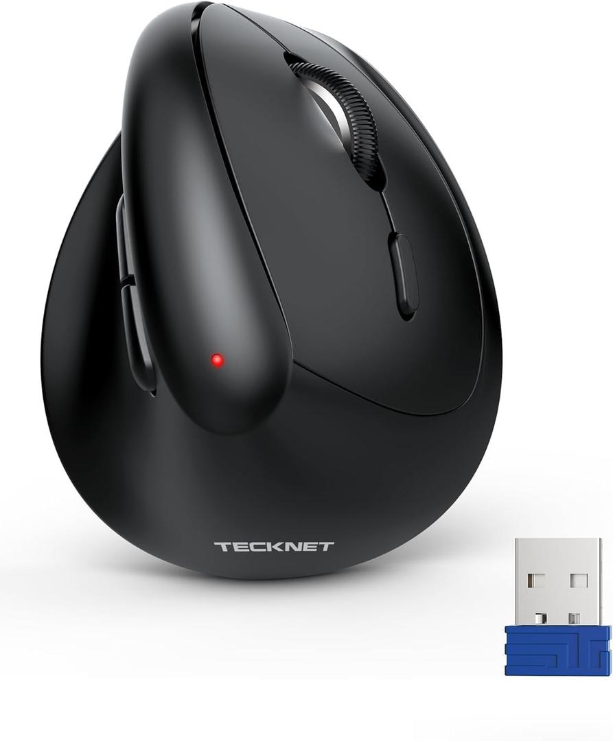 TECKNET Vertical Wireless Mouse, Ergonomic Mouse for Small Hands, 4800DPI, 5 Adjustable DPI Levels, 6 Buttons, 2.4GHz Silent Optical Wireless Mouse for Laptop, Computers, PCs, Macs - Black