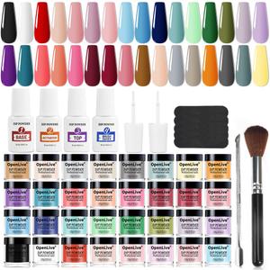 32 Color Dip Nail Powder Starter Kit - 36 Bottle Blue Cheese Yellow Dip Powder Kit with Base Top Coat Activator for French Nail Art Manicure DIY Salon (32DIP-KIT-01)
