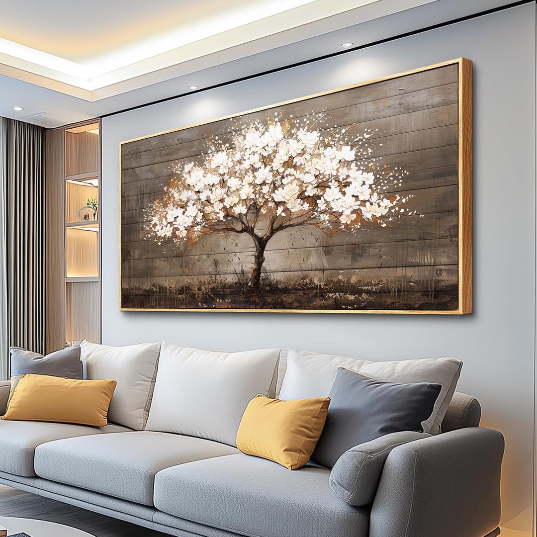 Wapluam Extra Large Framed Wall Art,Wall Decor for Living Room,Tree of Life Wall Art,Neutral Abstract Canvas Painting Art Prints,Modern Rustic Pictures for Bedroom Bathroom Dining Room Office 60"X30"