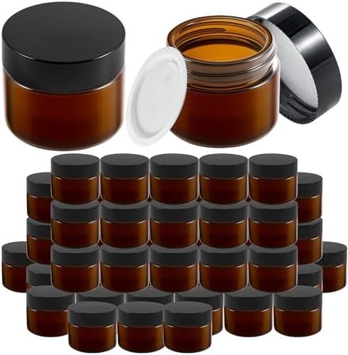 48 Pack Amber Glass Jars With Lids(2 oz),Round Glass Cosmetic Jar With Lid With Inner Liners,2 oz Glass Jars With Lids For Cream, Lotions, Powders and Ointments