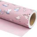 WRAPAHOLIC Reversible Wrapping Paper - Mini Roll - 17 Inch x 33 Feet - Cute Cats Design and Solid Pink Design for Birthday, Holiday, Baby Shower