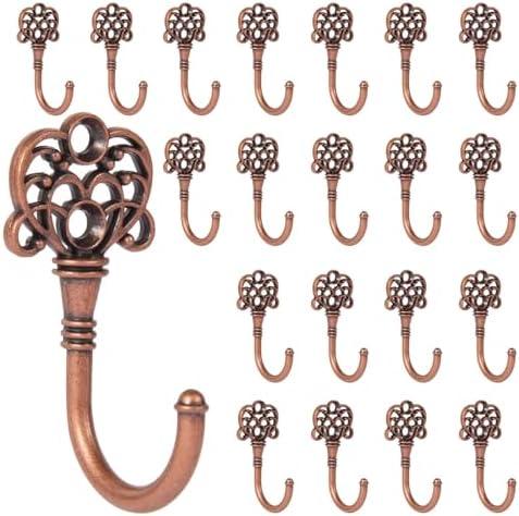 XHIPY 20 PCS Vintage Metal Wall Hooks, Bohemian Decorative Hook with Screws, Wall Hooks for Hanging Towel/Coat (Red Copper)