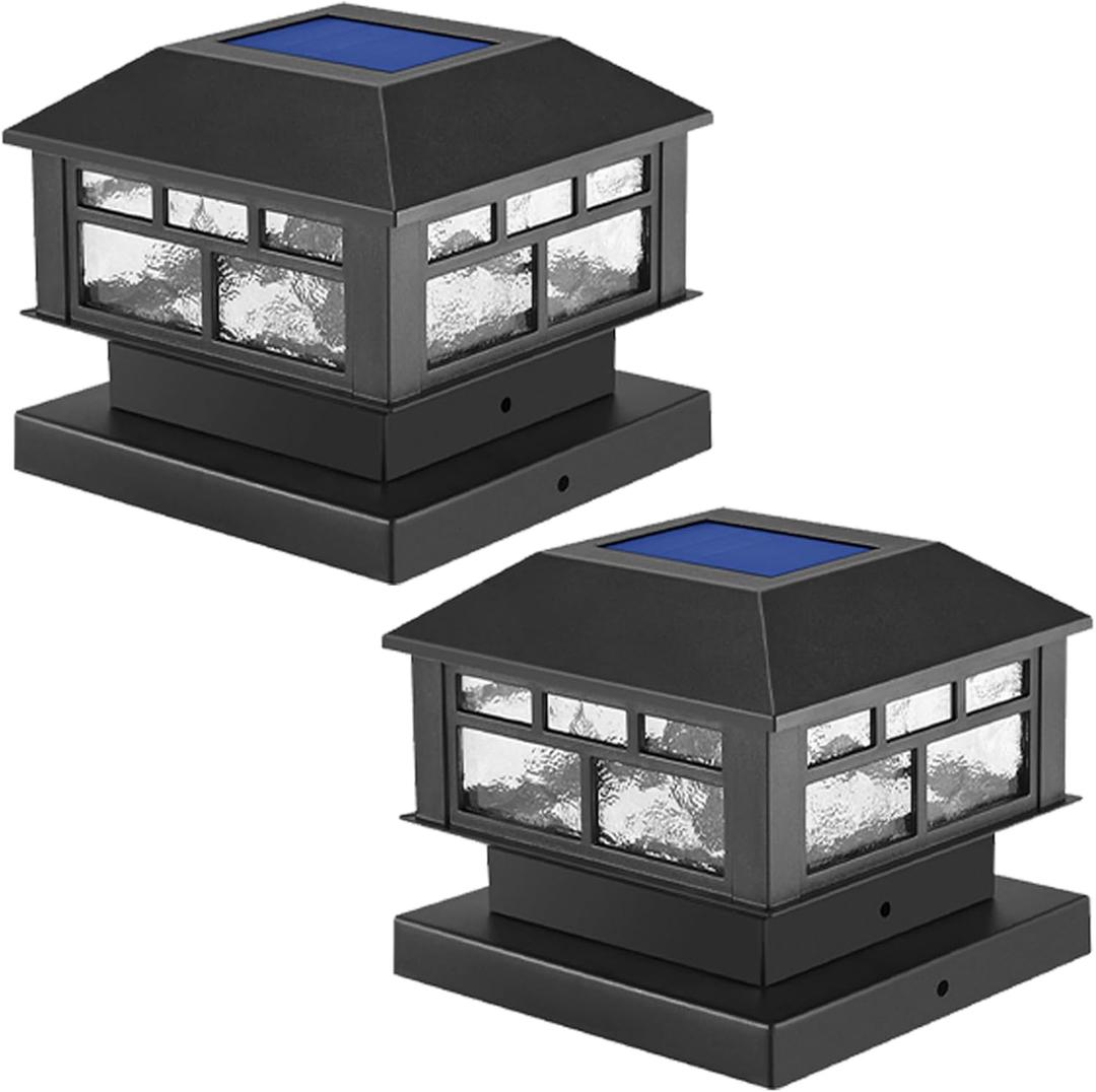 Solar Post Cap Lights Outdoor, 20LM Fence Cap, 3.5x3.5 4x4 5x5 Inch Wooden Solar Waterproof, Deck Powered for Garden Patio Decoration (Black 2 Packs) Solar Post Cap Lights Outdoor, 20LM Fence Cap, 3.5x3.5 4x4 5x5 Inch Wooden Solar Waterproof, Deck Powered for Garden Patio Decoration (Black 2 Packs)