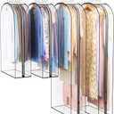 Clear Garment Bag for Hanging Clothes 10 Gusseted, 40&60 Suit Bags for Open Closet Storage Plastic Clothes Cover for Coat, Dress, Shirts, Fur, Jacket, Wardrobe Protectors, 4 Pack
