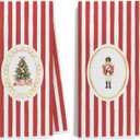 Red and Gold Christmas Tree Kitchen Towels Decorative, Red Striped Christmas Hand Tea Towels for Bathroom, Xmas Holiday Dishtowels, 16x24 Inches Set of 2 (Chrismas -04)