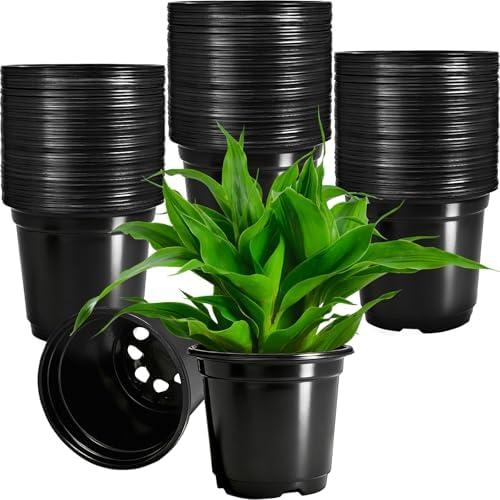 Woozettn 120 Packs Flexible Plastic Nursery Pots,4 Inch Thickened Soft Plastic Pots with Drainage Holes,Garden Seedling Pot for Succulents,Transplanting,Cuttings(Black)