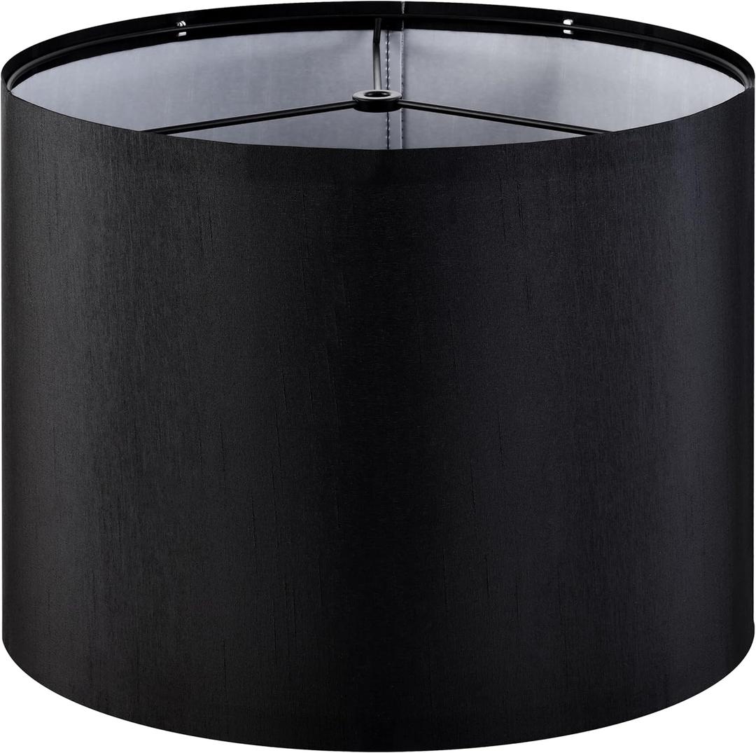 GOSO Medium Black Lamp Shade -for Table Lamps Floor Lamps-13 * 13 * 10 inch (Spider) Barrel Lampshades Replacement-Rustic DIY Modern Shade for Night Stand Lights for Bedroom Required Assembly (Black - Natural Faux Silk)