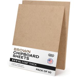Chipboard Sheets 8.5" x 11", Pack of 50 - USA-Made Cardboard Sheets for Scrapbooking, Framing - Heavy-Duty 0.022" Thickness Brown Cardstock - Chip Board Pads for Crafts, DIY Projects by IDL Packaging
