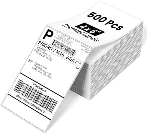 Phomemo 4x6 Shipping Labels, 500 PCS Fan-Fold Thermal Labels, Compatible with MUNBYN,JADENS,Nelko,Phomemo 241bt,243BT, D450BT,D520BT,2411BT Label Printer,Water/Oilproof Label Stickers for Address Mail . Pack Of 12