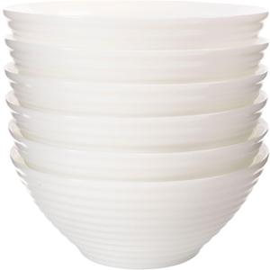 C CREST 30oz White Glass Bowl Set of 6, Perfect for Soup, Cereal, Ramen, Oatmeal, Fruit, Salad, Rice Bowls, Great for Breakfast, Lunch & Dinner