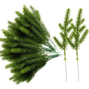 Alpurple 60 Packs Artificial Pine Needles Branches Garland- 6.7 x 2 Inch Green Plants Pine Needles, Fake Greenery Pines Picks for DIY Garland Wreath Christmas Embellishing & Home Garden