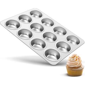 TeamFar 12-Cup Muffin Pan, Stainless Steel Muffin Tin Metal Cupcake Baking Pan for Oven, Regular Size & Non Toxic, Easy Clean & Dishwasher Safe (Silver)