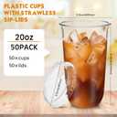 Baderke 50 Pcs Round Bottom Plastic Cups with Sip Lids Clear Disposable Iced Coffee Cups for Smoothie Cold Beverage Coffee Shops and Party Catering(20 oz,Clear)