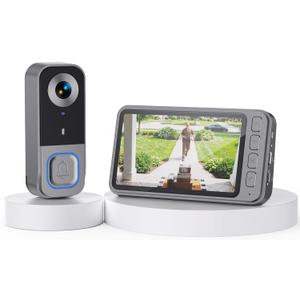 Video Doorbell Camera Wireless No Subscription No WiFi &APP , with Monitor | Two-Way Audio,4.5'' display screen 1080P HD, Night Vision, 120 View Angle,Plug & Play,Free Local SD Storage, Auto Recording