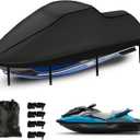 Jetski Covers 3 Seater, Upgraded Heavy Duty 420D Waterproof Motorboat Cover with 2 Air Vent Marine Grade UV Resistant for Seadoo,Yamaha,Kawasaki,Waverunner Polaris from 136" to 145"(Black)