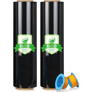 17.5"x1500ft Black Stretch/Shrink Wrap Roll - 80 Gauge Industrial Plastic Wrap for Moving, Heavy Duty 800% Stretch for Pallets, Packing, Shipping&Furniture Protection with Handles-2 Rolls