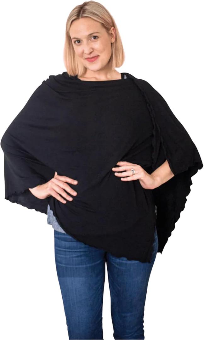 Bamboobies Breastfeeding Shawl - Nursing Cover for Breastfeeding - Ultra-soft (Black Poncho), One Size