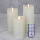 TECHLONG Flickering Flameless Candles with 3D Moving Flame Set of 3(H 5" 6" 7" x D 3"), Last 1000+ Hours Battery Operated Candles with Remote Timer, Ivory Real Wax Electric LED Pillar Candles