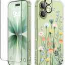 GVIEWIN for iPhone 17 Case, with Screen Protector+Camera Lens Protector, [NonYellowing] Clear Floral Slim Shockproof Protective Hard PC Back Women Phone Case for iPhone 17 6.3", Bloomtrail/Colorful