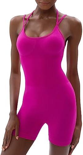 PUMIEY Jumpsuits for Women Double Straps Unitard Rompers Seamless Workout One Piece Outfits Power Collection, XS, Pink