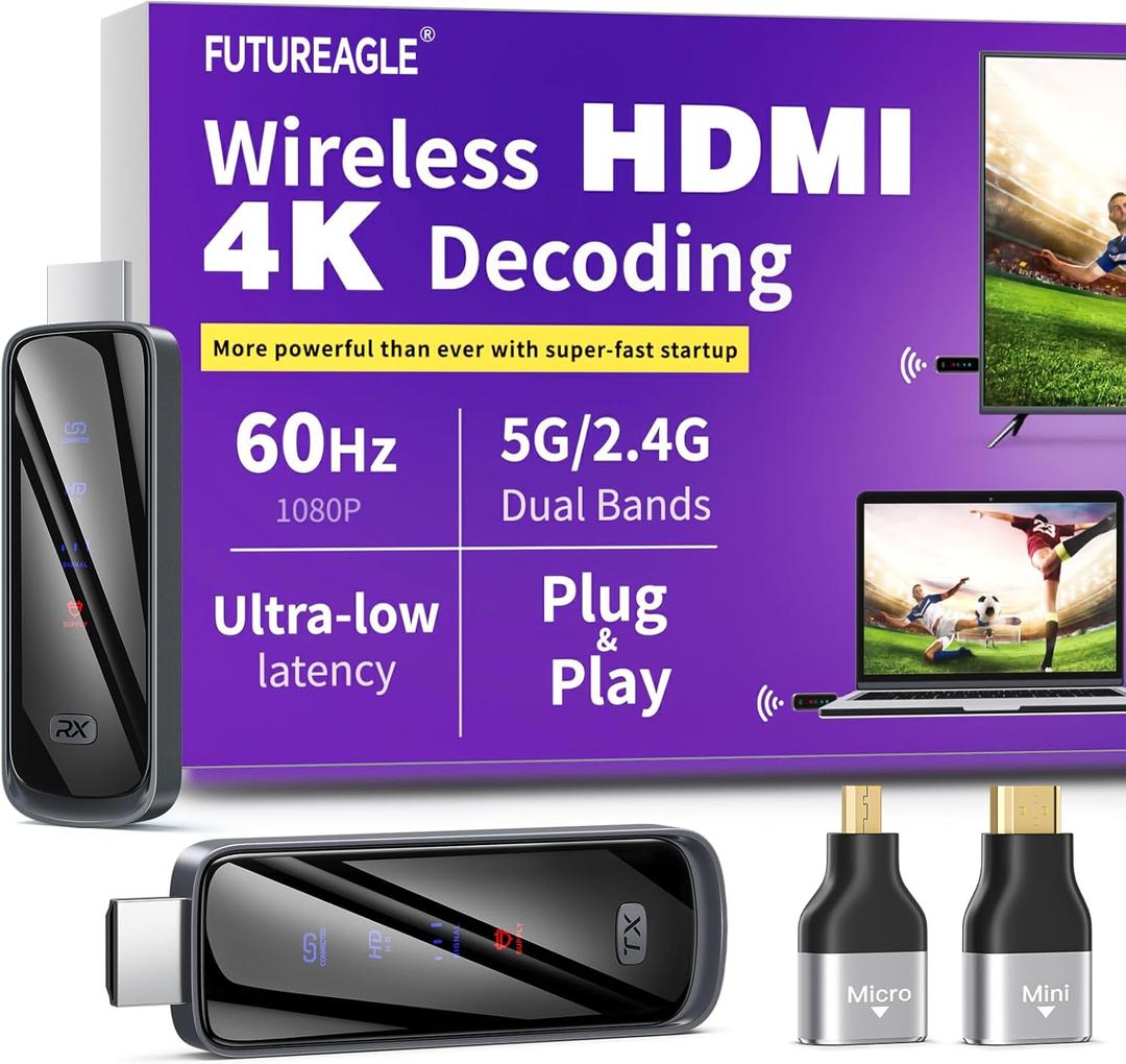 Wireless HDMI Transmitter and Receiver 328FT/100M,4K Decode Plug & Play Portable 5G+2.4G Wireless Display Adapter Extender Kit for Video and Audio to Monitor (Black)