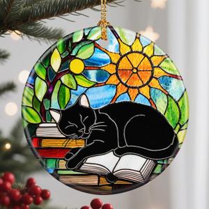 Christmas Ornaments, Black Cat Christmas Tree Ornaments, Xmas Decorations, Holiday Decorations, Gifts for Cat Lover, Bookworm Gifts, Xmas Gift Ideas & Holiday Party Gift