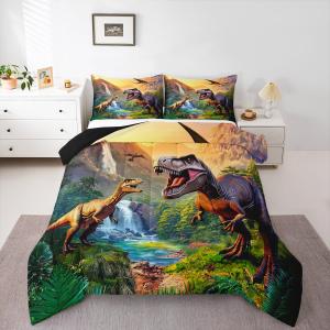 Erosebridal Boys Dinosaur Bedding Set - 3D Cartoon Dinosaurs Comforter Set with 2 Pillow Cases - Soft, Lightweight Duvet Sets for All Season (Queen)