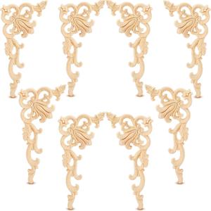 Yulejo 8 Pieces Wood Appliques Onlays Decorative Wooden Applique DIY Wood Appliques and Onlays for Furniture Unpainted Carved Corner Applique for Cabinet Door Bed Wardrobe Furniture Decoration