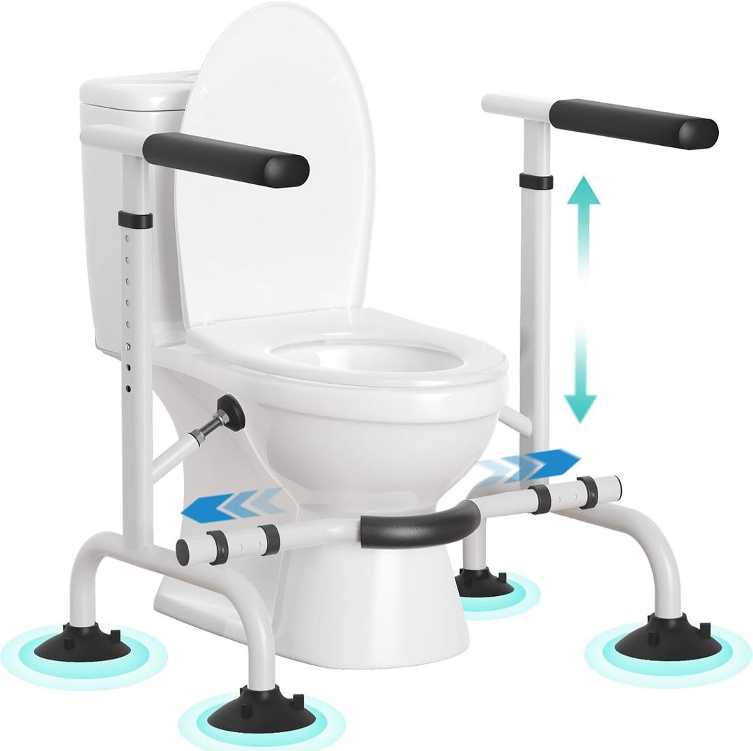 HOMENURSE Toilet Safety Rails for Seniors, Heavy Duty Toilet Safety Frame with Adjustable Height & Width, 350 lb Toilet Handles for Elderly and Disabled, Handicap Grab Bars