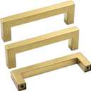 goldenwarm Kitchen Cabinet Handle Brushed Brass Drawer Pull Handles for Cabinets - LSJ12GD115 Square Bar Pulls Antique Brass Bathroom Cabinet Hardware Modern Knobs for Dresser Drawers (4-1/2in hole centers)